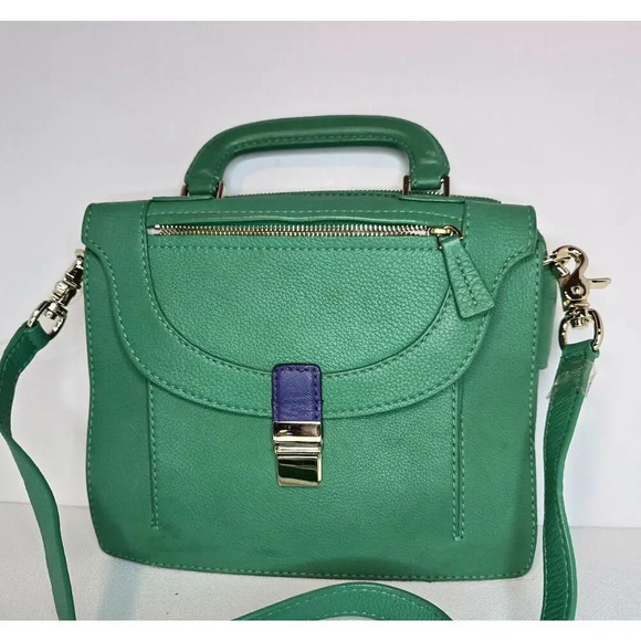 Botkier Leon Square Satchel Crossbody Leather Handbag Purse Green Blue Tab - Picture 2 of 13